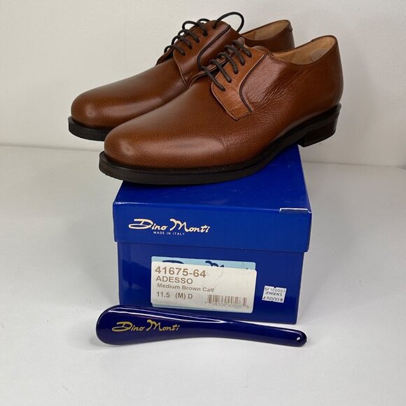 Dino Monti Mens Medium Brown Leather Derby Shoes Size 11.5 M - Picture 5 of 7